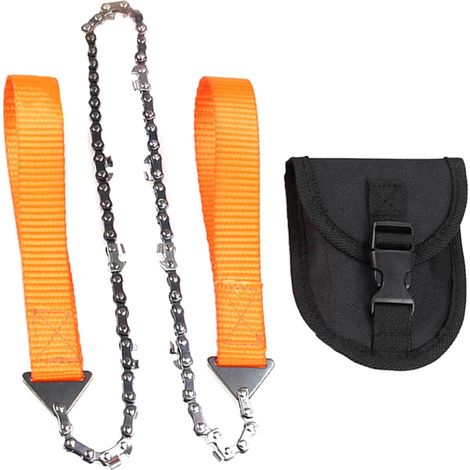 Tragbare Stahlkettensäge im Taschenformat mit ausziehbarem Seil und Aufbewahrungstasche, ideal für Camping und Wandern. (1/5)