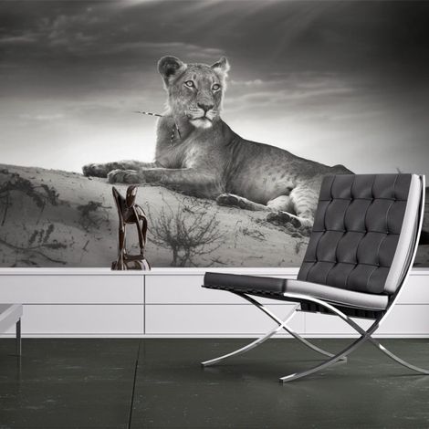 Papier Peint "Une Lionne en Noir & Blanc" 154 x 200 cm (1/2)