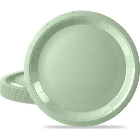 16x Assiettes en carton vert sauge 23cm pour fêtes & anniversaires