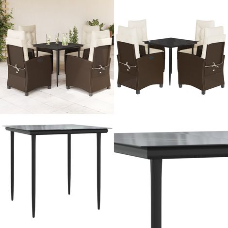 Ensemble à manger de jardin 5 pcs et coussins marron poly rotin - Chaise de jardin - Table de jardin (1/5)