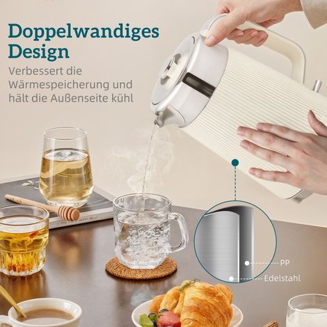 Bouilloire 2200W 1,7L à ébullition rapide avec filtre anticalcaire et grille-pain 4 fentes 7 niveaux de brunissage, crème (1/5)