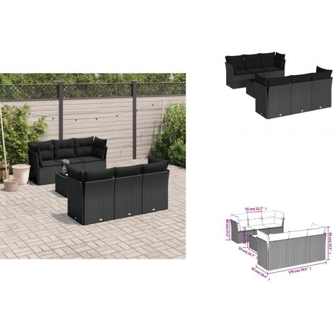 7-tlg. Garten-Sofagarnitur mit Kissen Schwarz Poly Rattan - Gartenmöbel Set - PE-Rattan Möbel - Outdoor Sofa - Esstisch Set - Balkonmöbel (1/3)