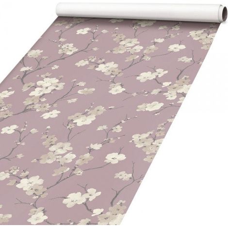 FIORI SU FONDO LILLA - Pellicola stampata adesiva in PVC finitura opaca - Misura: 100x200 cm (1/2)
