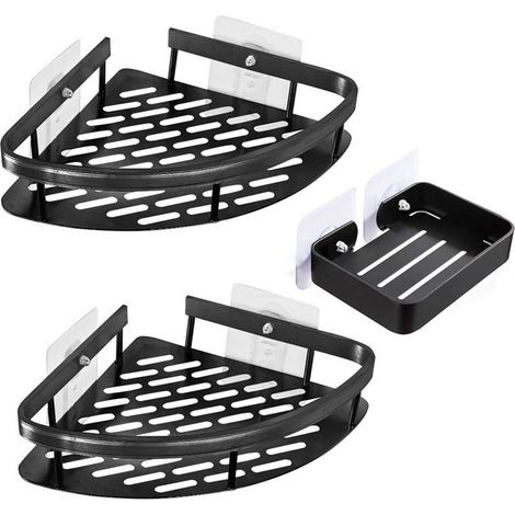 Etagere D Angle Pour Salle De Bain - Support Autoadhesif En Aluminium - Pour Shampooing Savon Et Produits D Hygiene - Lot De 2 (1/5)