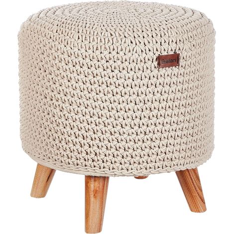 Sgabello cotone macramè beige e legno chiaro 40 cm fatto a mano Manzai