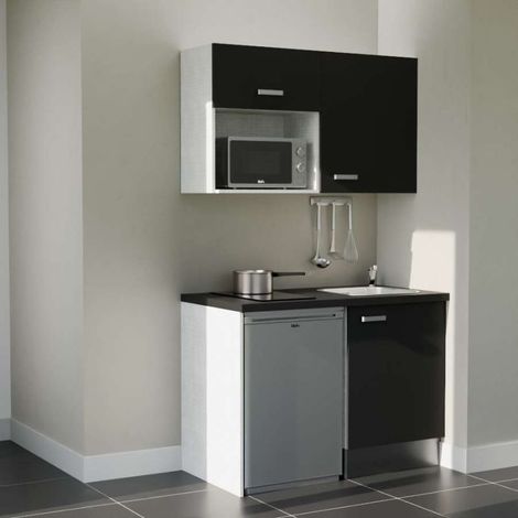 Kitchenette K07L-PT - 120 cm - plan stratifié, évier inox, électroménager inclus (1/5)