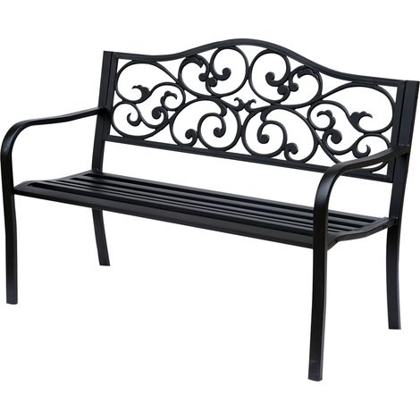 Panchina da giardino a 3 posti in acciaio nera con braccioli in ghisa 127 x 60 x 89 cm (1/5)