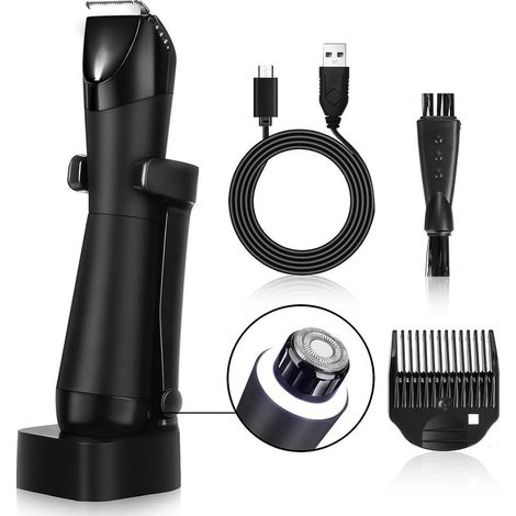 Tondeuse Corps Homme, 2 en 1 Rasoir Corps Homme IPX7 Étanche, Tondeuse Intime Homme avec Lames Céramique Anti-Coupure, Sabot Réglable, Socle de Recharge-Cadeau Homme pour Mari, Amis, Papa