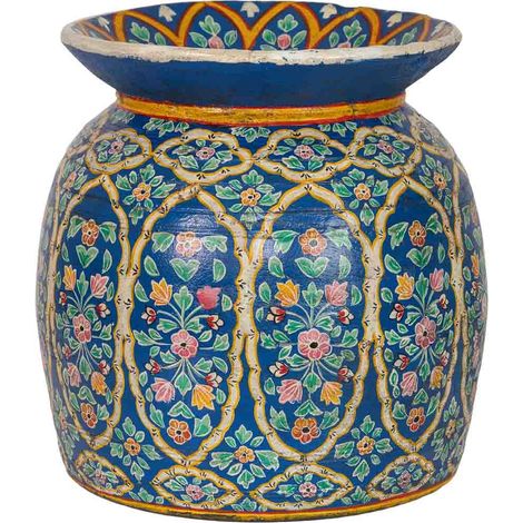 Jarrón de madera multicolor pintado a mano 32x32x32.5h cm (1/5)