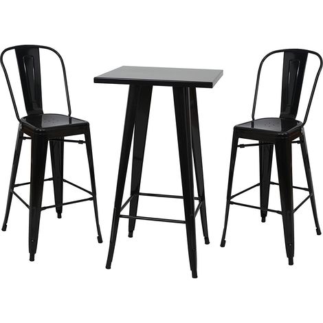 Conjunto de mesa alta con 2 taburetes de bar de metal negro estilo industrial TAB04009 (1/4)