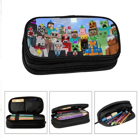 Trousse Minecraft, trousse pour écoliers et enfants, grande capacité, sac à fournitures scolaires, vente en gros, double compartiment élastique, portable.