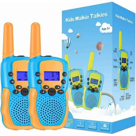 garçon 3-12 ans, talkie-walkie pour enfants avec 8 canaux, 2 radios, lampe de poche LCD rétro-éclairée, portée de 3 miles d'aventure en plein air, camping, randonnée (orange bleu 1986.2CM) (1/5)
