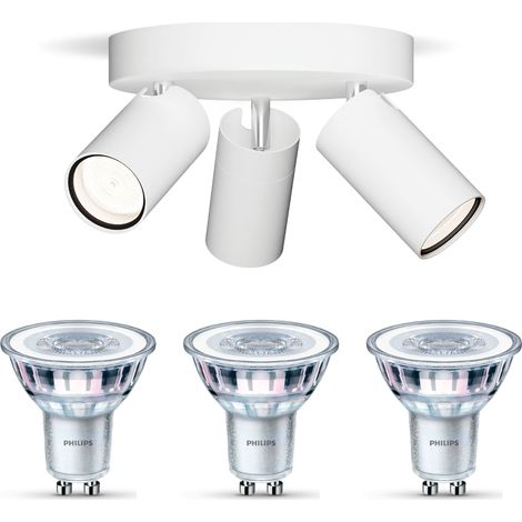 Philips Idris Spot en saillie salle de bain à 3 points lumineux GU10 (Blanc) - Philips LED GU10 50W Non dimmable (1/5)