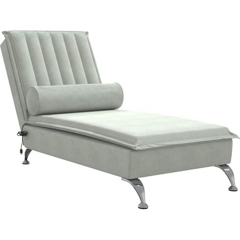 Chaise longue Transat Bain de soleil de massage avec traversin gris clair velours (1/5)