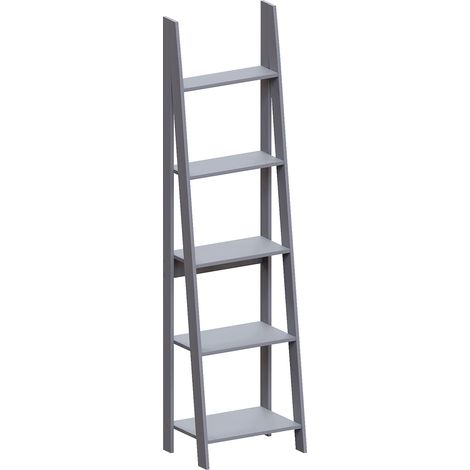Bristol 5 Tier Ladder Shelf Storage Rack Wood Bookcase Shelving Unit Display Stand, Grey (1/5)