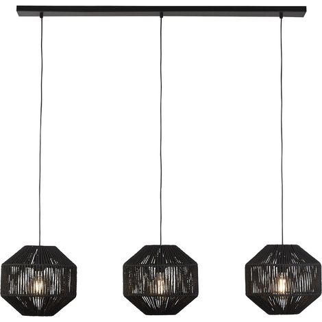 Lampadario Contemporaneo Vimini Acciaio Nero Tessuto 3 Luci E27 (1/5)