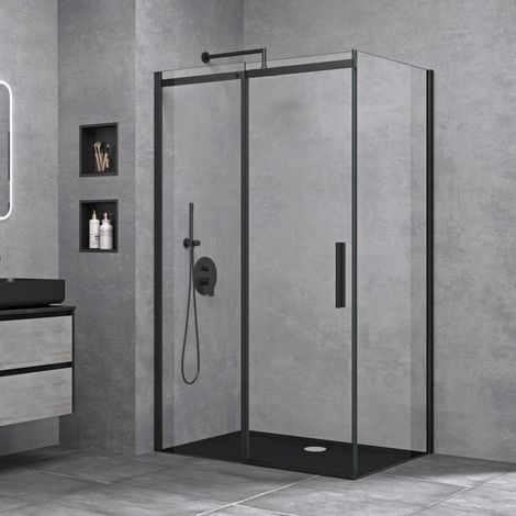 doporro Duschkabine Schiebetür 70x130x195cm(Alle Maße sind Einbaumaße) schwarz Eck-Duschkabine Duschabtrennung ESG-Sicherheitsglas Klarglas inkl. Easy-Clean-Beschichtung Einstieg links/rechts