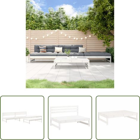 vidaXL Table basse de jardin - Salon de jardin 4 pcs blanc bois de pin massif (1/5)