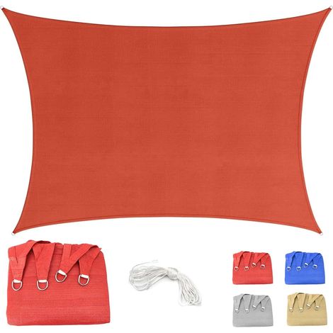 Voile d'ombrage 2.5x3m Rectangulaire Respirant Toile Ombrage HDPE Protection UV 95% pour Patio Jardin Terrasse Extérieur Balcon avec Corde, Rouge (Tailles sur Mesure Disponibles) (1/5)