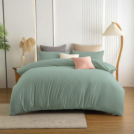 Bettwäsche-Set 220x240 cm Grün Mikrofaser Bügelfrei mit 2 Kissenbezügen 80x80 cm