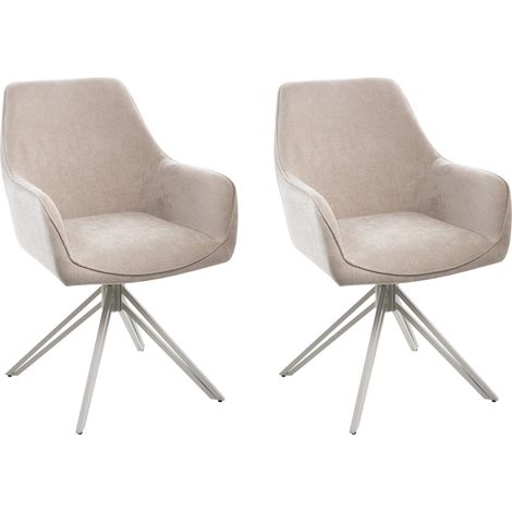 Conjunto de 2 sillas de comedor modernas de tela asiento acolchado patas de metal beige giratorias beige Jodar (1/5)