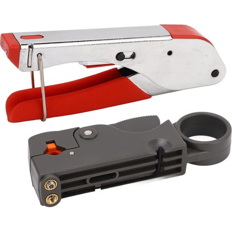 Kit de sertissage pour câble coaxial avec dénudeur et 20 connecteurs F, outil de sertissage réglable pour câbles métalliques (1/5)