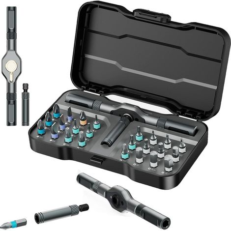 Coffret tournevis à cliquet magnétique 24 embouts S2 aluminium (1/5)