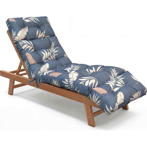 Coussin pour chaise longue d'extérieur : 183 x 53 cm - Imperméable - Avec sangles de maintien - Épaisseur - Pour chaise longue - Pour transat - Balcon et piscine - Feuilles grises (1/5)