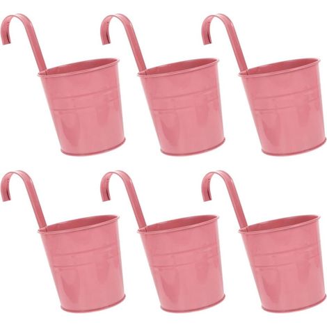 Pots de fleurs suspendus roses - Lot de 6 jardinières en métal avec crochet amovible pour balcon et jardin (1/5)
