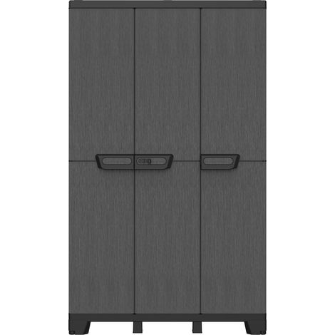 Armoire Porte-balais à 3 Portes, Séparateur Vertical, 3 Étagères Internes Réglables, Effet Pierre, pour Extérieur et Intérieur Couvert, 102x39x172 cm (1/5)
