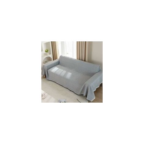 Couverture de canapé en tissu gaufré, grand plaid tissé 2 ou 3 places avec pompons, grand plaid réversible pour canapés, fauteuils, lits doubles et fauteuils 180 x 300 cm – Gris clair (1/5)