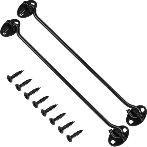 2 Stück 250 mm schwarze Edelstahl-Haken und Ösenverschlüsse für Schiebetüren für Gartenhäuser (1/5)