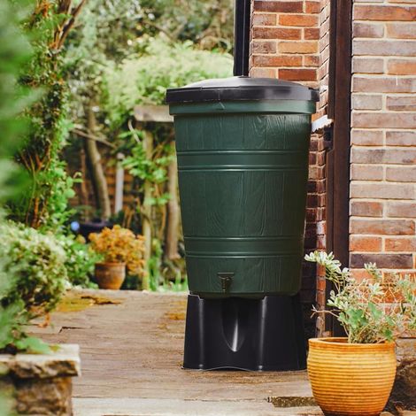 200L Garden Water Butt with Stand and Diverter Kit - Green
