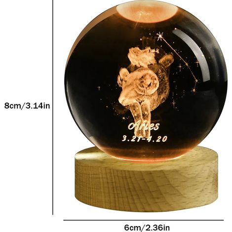 Veilleuse boule de cristal (lumière froide), lampe sculptée en 3D, décoration intérieure (1/2)