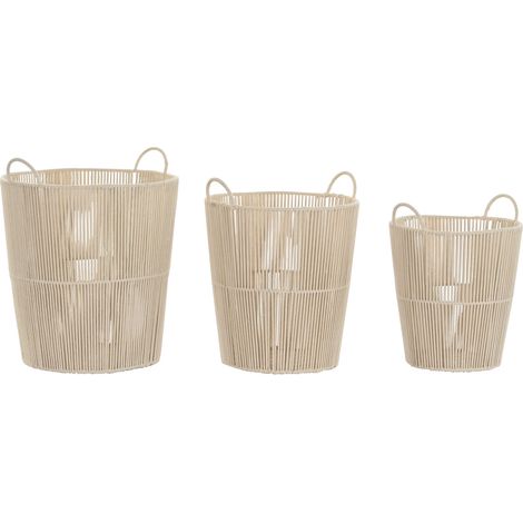 Set von 3 Metall Baumwollkörbe 42x42x51 Beige Metall Baumwolle mehrfarbige Farbmaterial Körbe und Kisten Details (1/4)