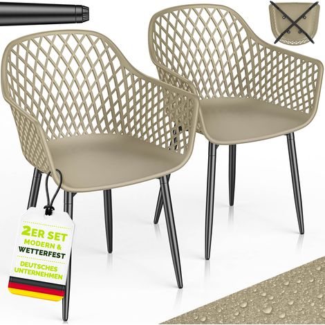 tillvex® Gartenstuhl 2er Set Wetterfest mit Armlehne Taupe Outdoor Stühle bis 120kg belastbar Gartenstühle UV-beständig Terrassenstuhl Gartenmöbel Terrasse Balkon Outdoor Garten (1/5)