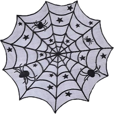 Nappe en dentelle d'Halloween, nappe en toile d'araignée en fibre de polyester nappe en dentelle noire décoration d'Halloween table à manger/rideau/cheminée/porte/abat-jour (1/5)