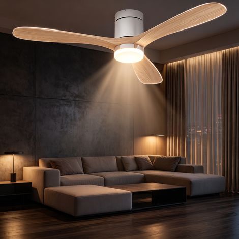 Ventilatore da soffitto da 132 cm – Risparmio energetico – Tre pale – Silenzioso – Sei velocità – Illuminazione a LED tricolore – Finitura in legno (1/5)
