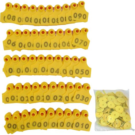 100 Étiquettes auriculaires TPU pour bovins et porcins, numérotées 001-100, accessoire d'élevage jaune (1/5)