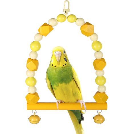 en Bois Colorée pour Oiseaux, Jouets Suspendus avec Perchoir et Clochettes pour Perruches Calopsittes, Inséparables, Perruches et Conures, pour Équilibrer, Faire de l'exercice et S'entraîner (1/4)