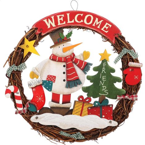Geflochtener Weihnachtskranz - Weihnachtstürkranz - Weihnachtsdeko - Holzkranz - Ø 24 cm - Schneemann