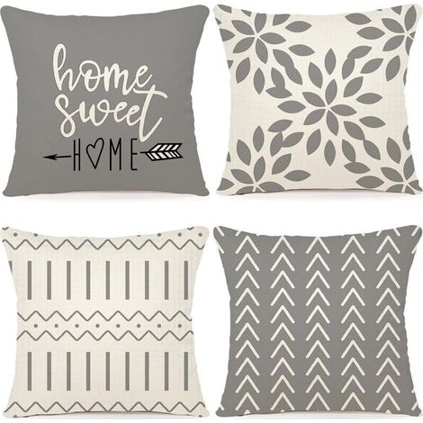 Ineasicer 4er-Set dekorative Kissenbezüge für Sofa, Kopfkissen, Outdoor-Leinenkissenbezüge, Dekoration für Schlafzimmer, Stuhl, Bett, Garten, 40 x 40 cm, Grau (1/4)