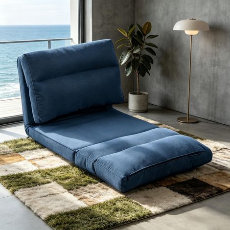 Fauteuil de sol relax bleu foncé réglable 70x72x56cm, convertible en chaise longue inclinable 90°-180°, tissu doux, idéal salon. (1/5)