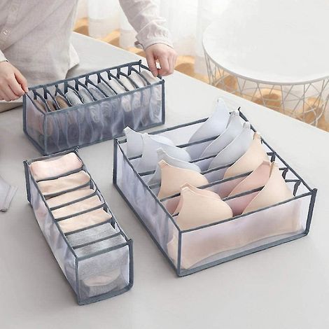Ensemble de rangement pour sous-vêtements - Organisateur de tiroir pliable - 6, 7 et 11 compartiments - Gris (1/5)