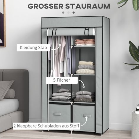 MEUBLIV Stoffschrank 83 x 42,5 x 162,5 cm Hellgrau – Kleiderstange, 5 Fächer (1/5)