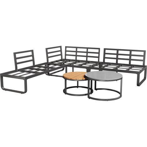 Graues Gartenmöbel-Set aus Eisen mit 2 stapelbaren Tischen und Kissen (1/4)