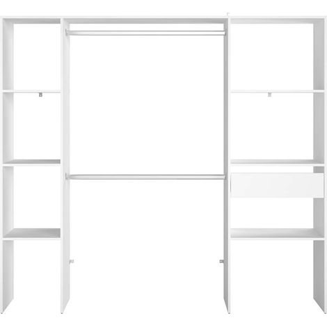 Dressing blanc 6 étagères, 1 tiroir, 2 penderies 198 x 40 x 180 cm ELYSEE