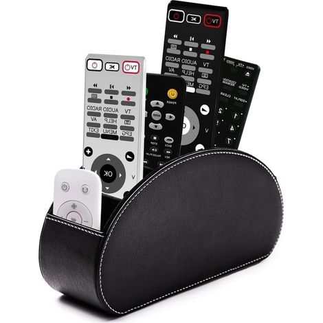 1 article - Boîte de rangement pour télécommandes - 5 compartiments - Cuir PU - Organiseur de bureau multifonctionnel - Convient pour les télécommandes, pinceaux, stylos, crayons, lunettes, fourniture (1/5)