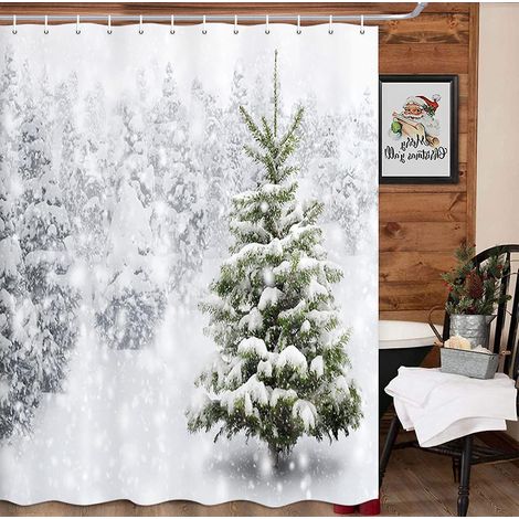 180180cm Rideau De Douche En Cdre D'hiver (blanc), Rideau De Douche Impermable Avec Crochets, Haute Qualit, Rsistant La Moisissure, Facile Nett (1/5)