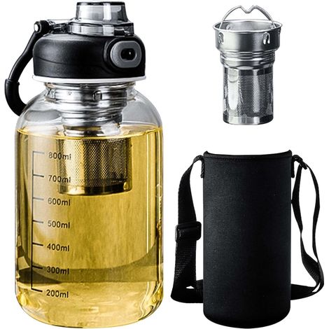 GKBKDQQ - Grande bottiglia da tè in vetro con filtro in acciaio inox - Chiusura unica - Bottiglia per acqua in vetro borosilicato di alta qualità - Fitness (1/5)